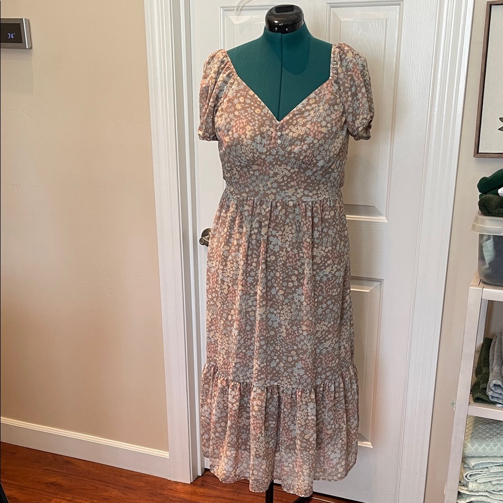 Mimi Chica Blush Floral Puff-Sleeve Maxi Dress